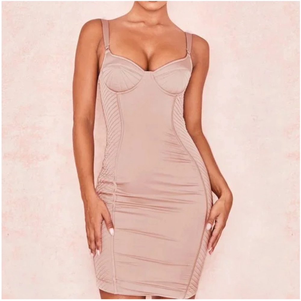 House of CB Blush Satin Quilted Corset Dress